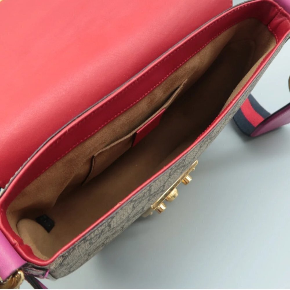 100% Authentic GUCCI Padlock Brown & Red Canvas Shoulder Bag - Picture 9 of 12